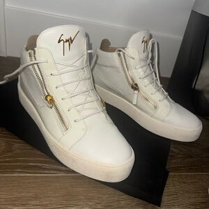 Giuseppe Zanotti White Sneakers with Gold Zippers